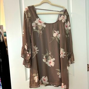 BY TOGETHER Floral Chiffon Dress- Brown and Pink